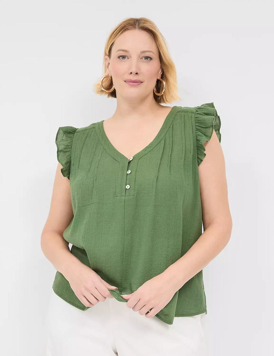 Women Lane Bryant Cap-Sleeve Woven & Knit Top T Shirts Brown Green | QXJ9788JM