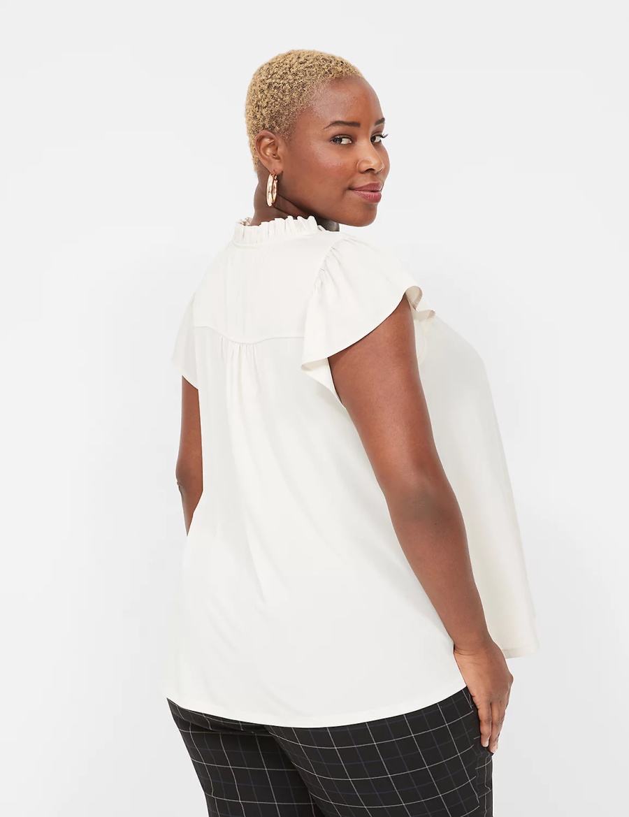 Women Lane Bryant Cap Flutter-Sleeve Satin & Knit Top T Shirts White | OOH8574ZM