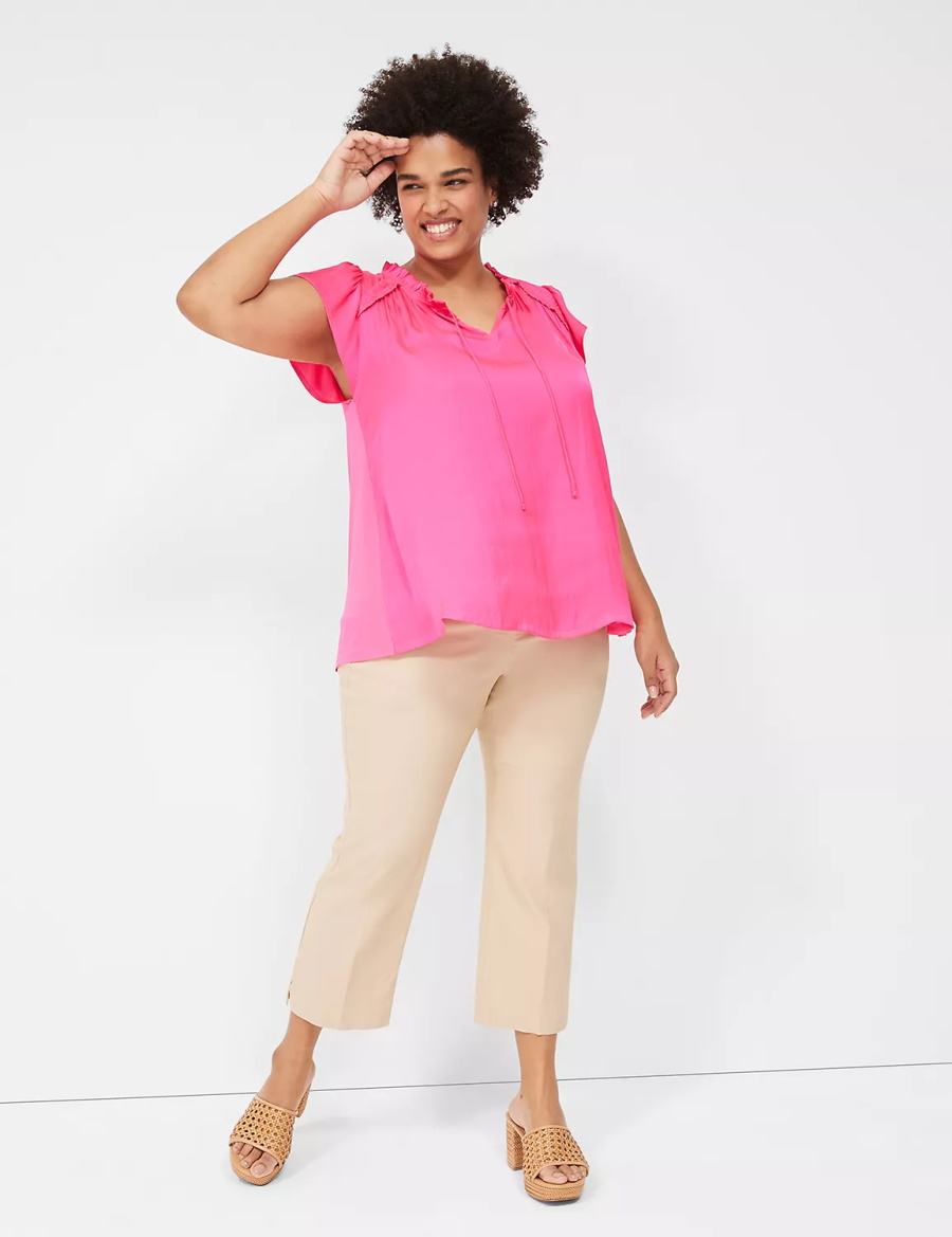 Women Lane Bryant Cap Flutter-Sleeve Satin & Knit Top T Shirts Pink | EUX4069HG