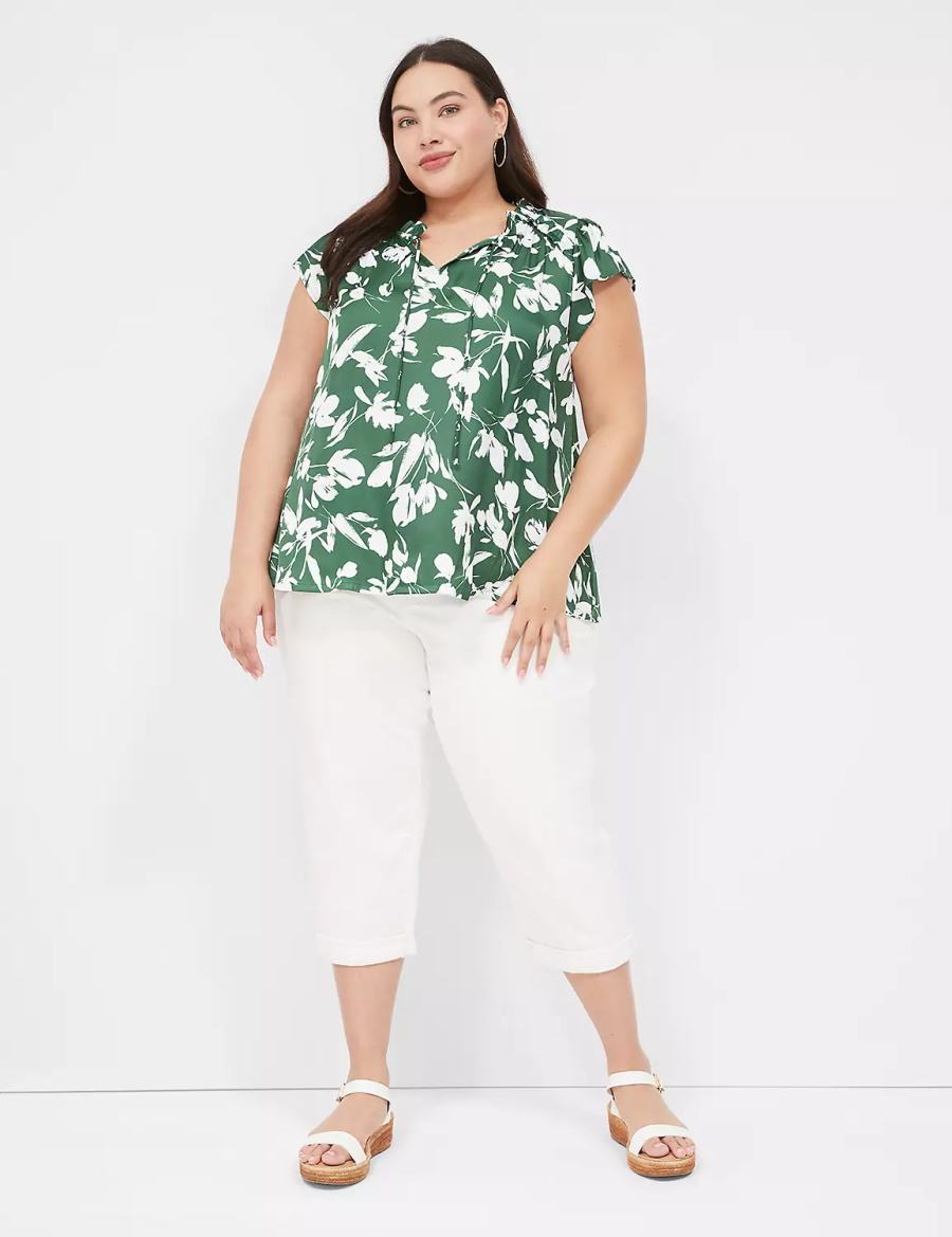 Women Lane Bryant Cap Flutter-Sleeve Satin & Knit Top T Shirts Green | ABK4634OA