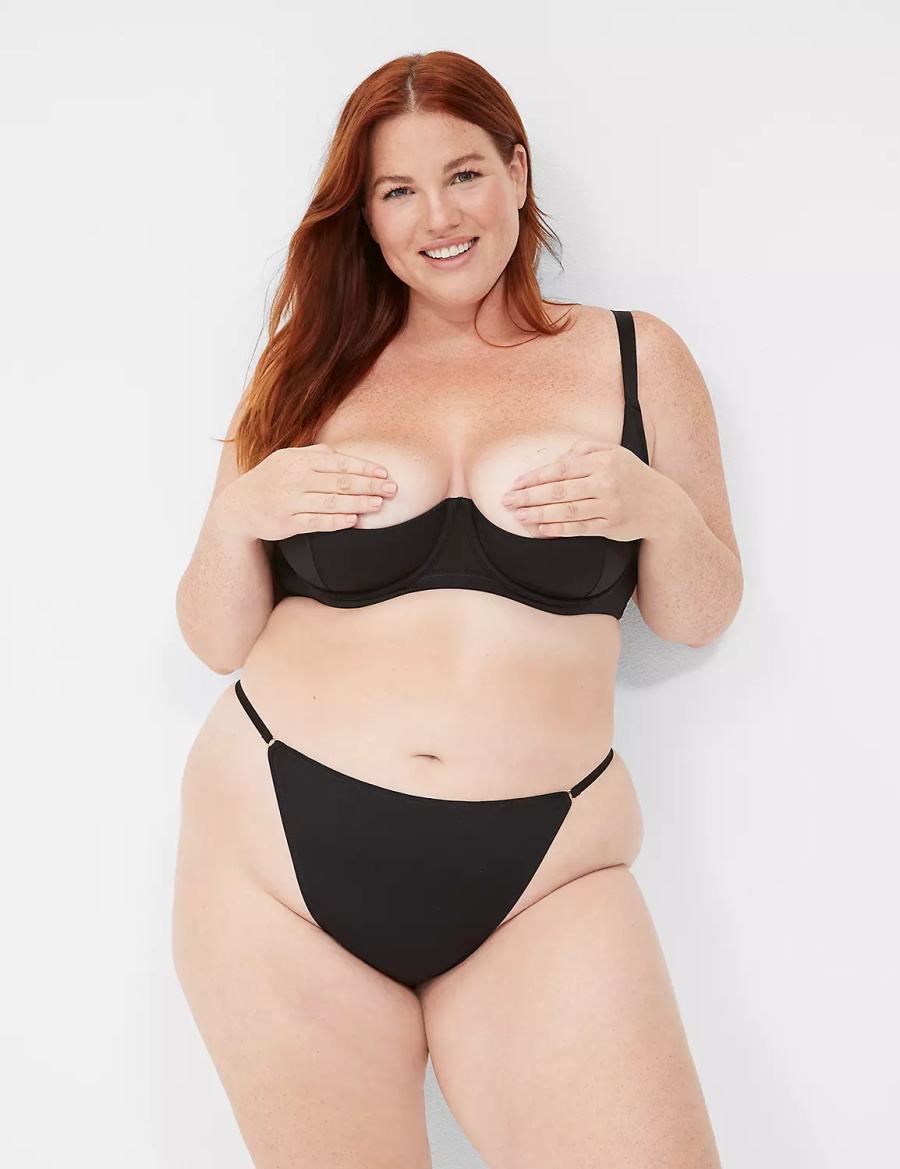 Women Lane Bryant Chain Embellished Thong Panty Black | GIS3473TL