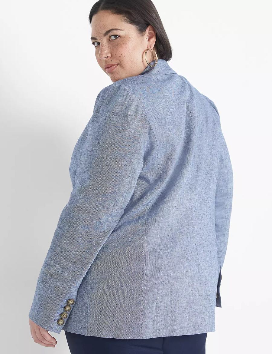 Women Lane Bryant Chambray Linen Long-Sleeve Blazers Blue Grey | TWC9537FD