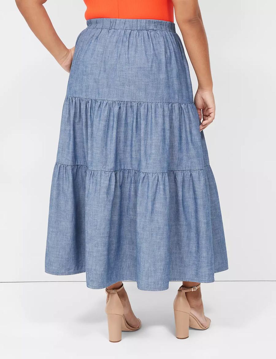 Women Lane Bryant Chambray Maxi Skirts Blue | BJM6678TH