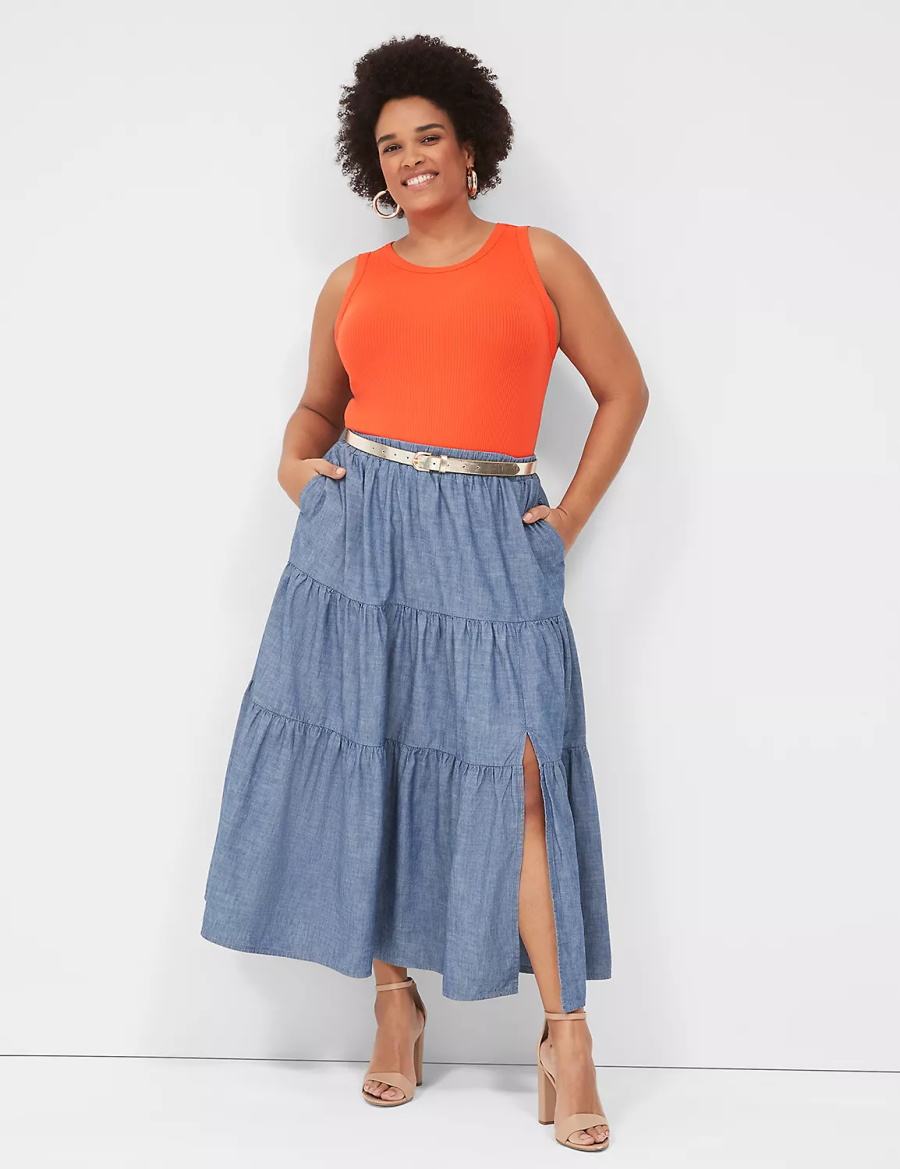 Women Lane Bryant Chambray Maxi Skirts Blue | BJM6678TH