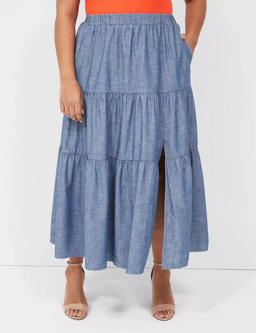 Women Lane Bryant Chambray Maxi Skirts Blue | BJM6678TH