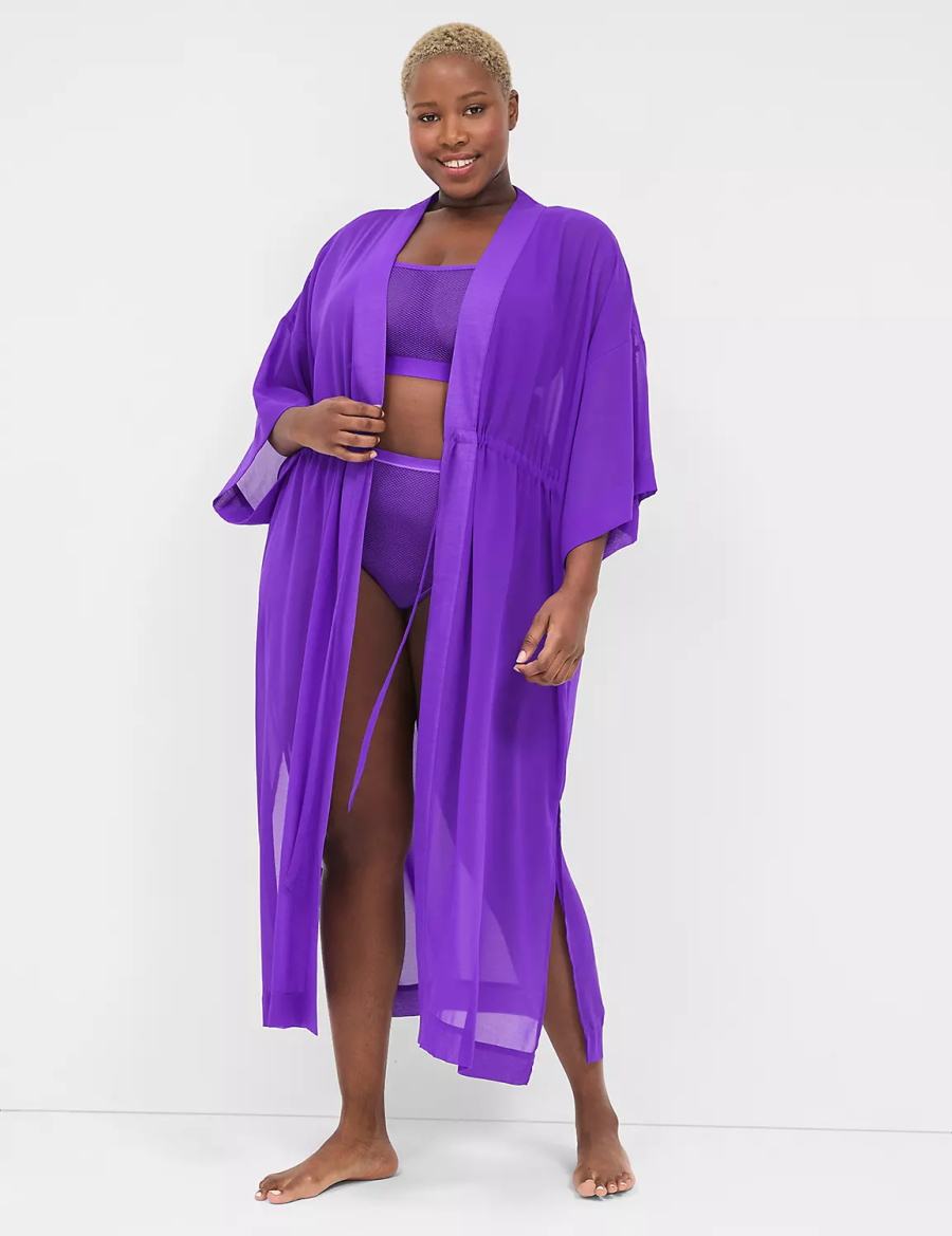 Women Lane Bryant Chiffon Duster Robe Purple | VEV10030LU