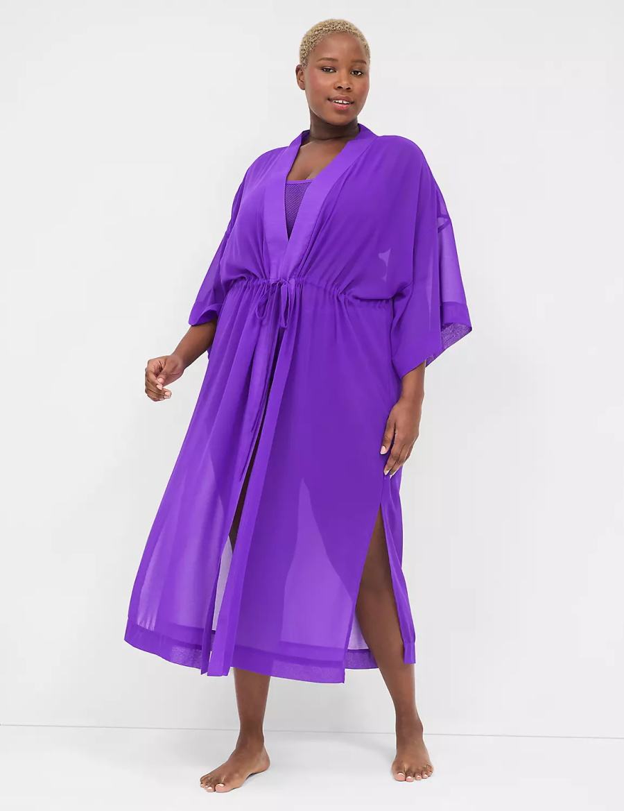 Women Lane Bryant Chiffon Duster Robe Purple | VEV10030LU