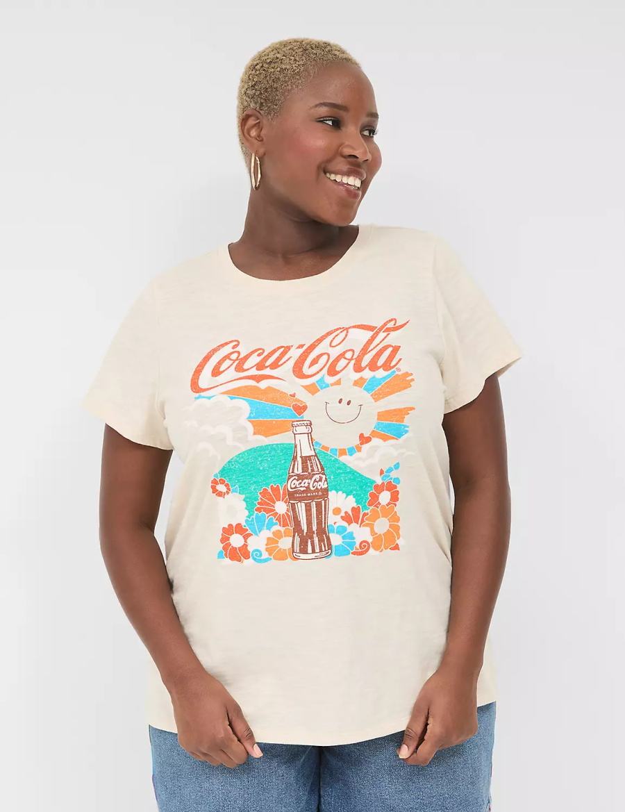 Women Lane Bryant Coca-Cola Graphic Tee T Shirts Cream White | EZP8435OQ