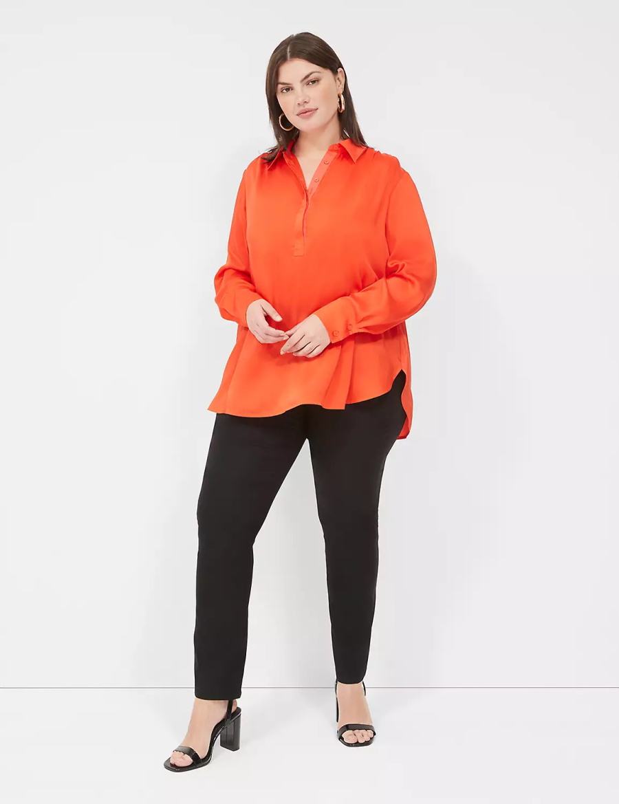 Women Lane Bryant Collared Step-Hem Blouse Light Red | PXY6140ZX