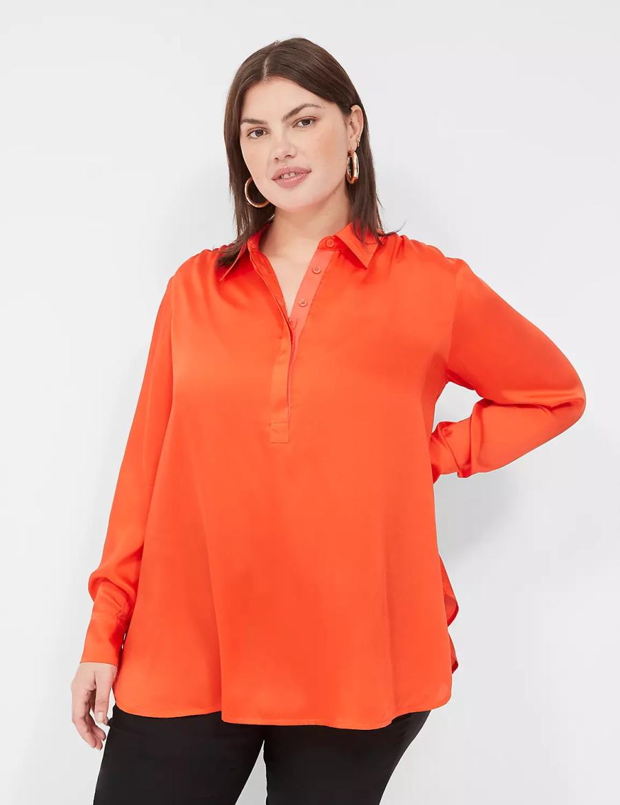 Women Lane Bryant Collared Step-Hem Blouse Light Red | PXY6140ZX