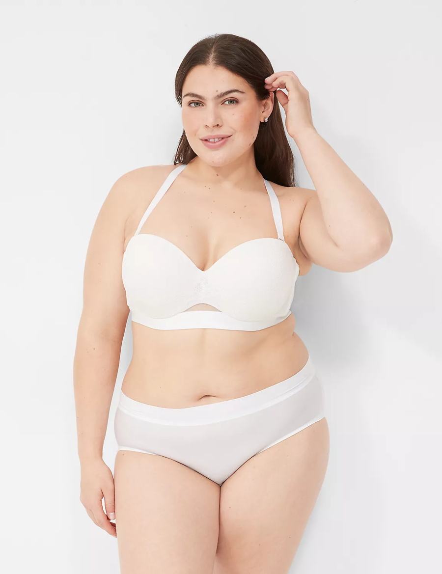 Women Lane Bryant Comfort Bliss Lightly Lined Multi-Way With Lace Strapless Bra White | UXC6683ZP