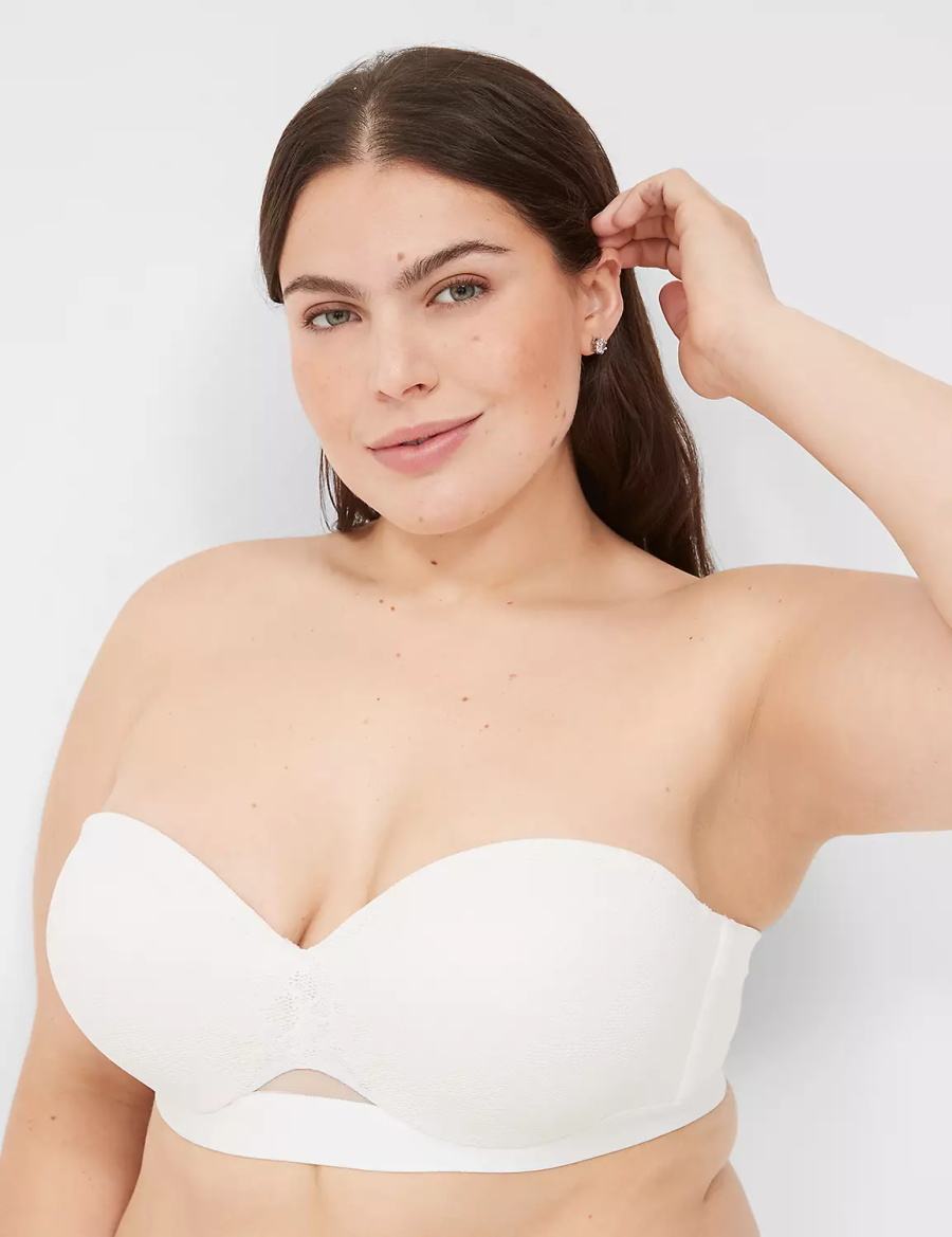 Women Lane Bryant Comfort Bliss Lightly Lined Multi-Way With Lace Strapless Bra White | UXC6683ZP