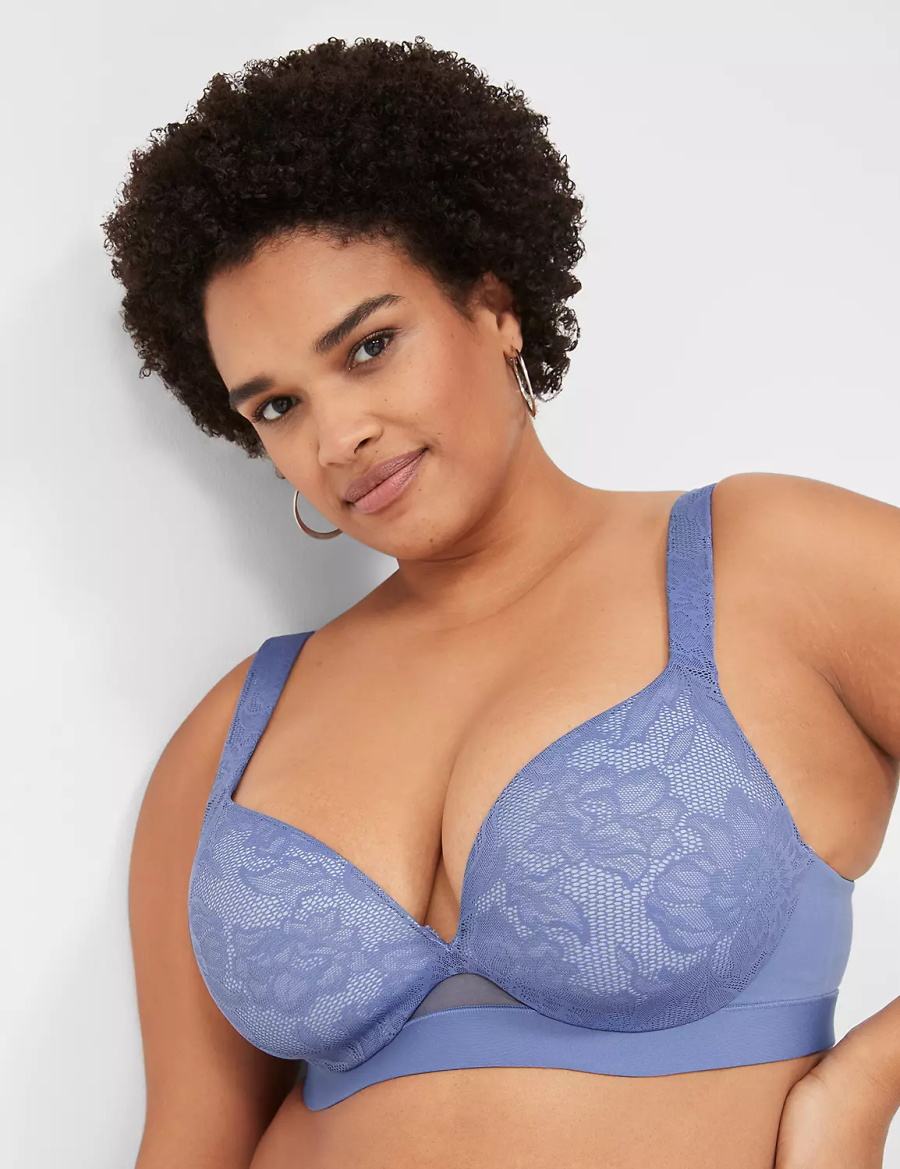 Women Lane Bryant Comfort Bliss Lightly Lined Plunge Bralettes Blue | ARE481EV