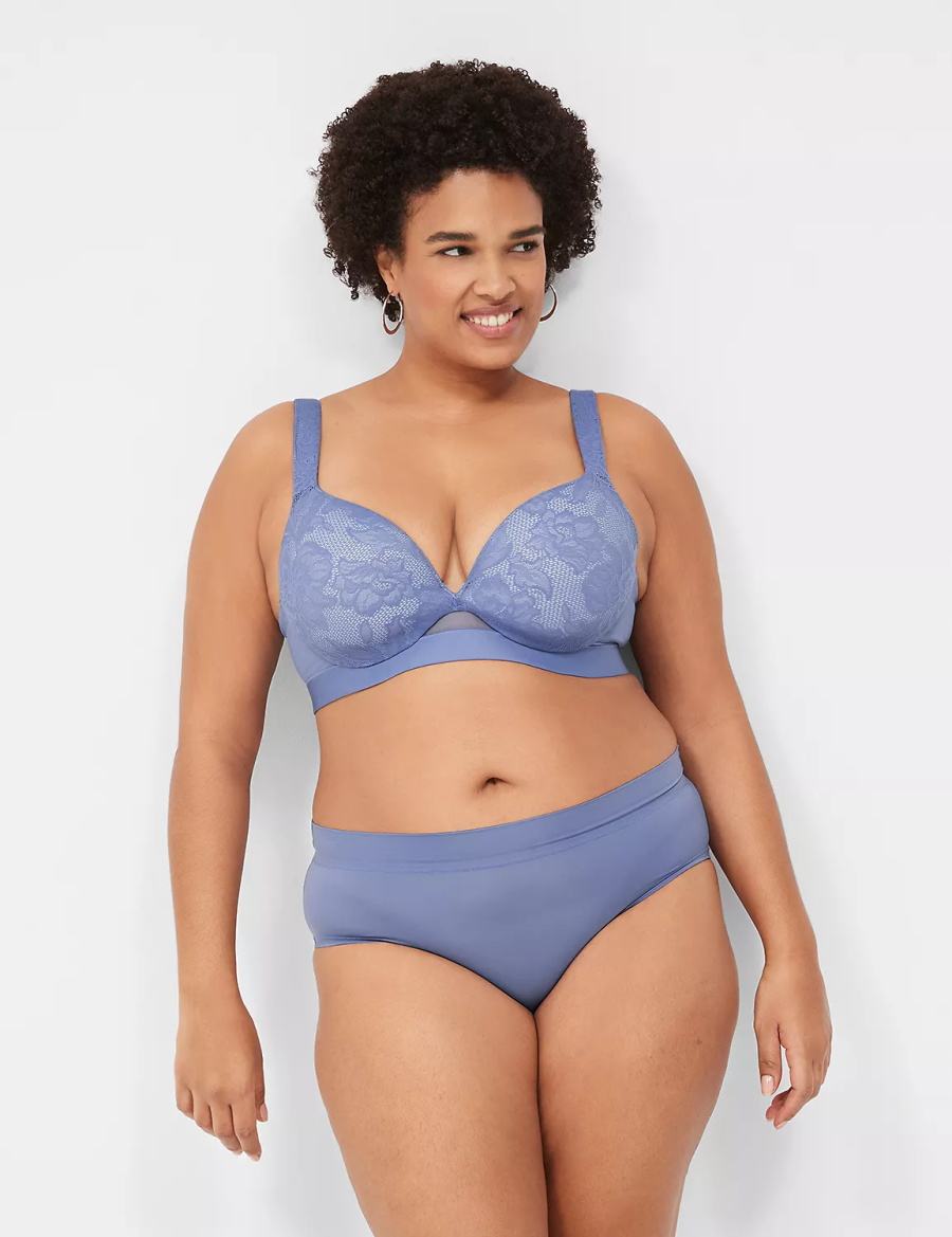 Women Lane Bryant Comfort Bliss Lightly Lined Plunge Bralettes Blue | ARE481EV