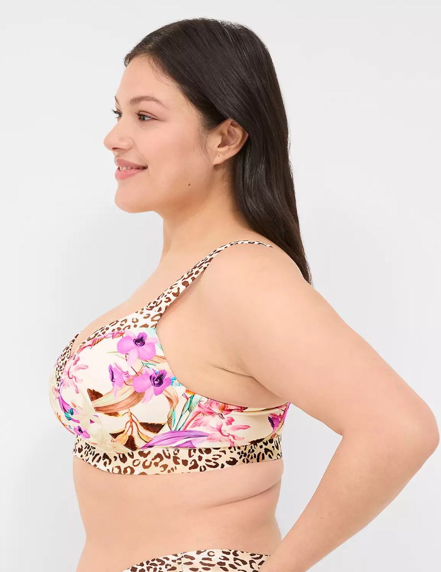 Women Lane Bryant Comfort Bliss Lightly Lined Plunge Bralettes White Multicolor | VXH1554BC