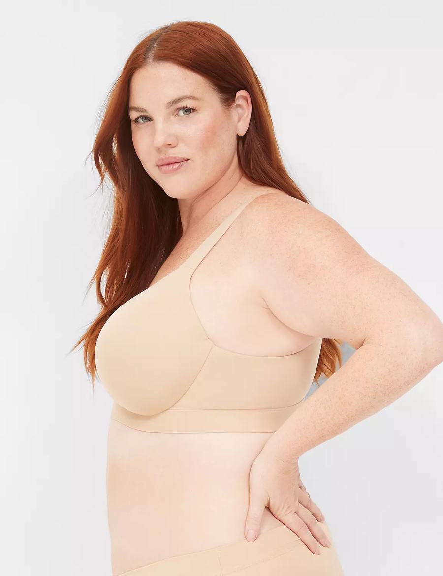 Women Lane Bryant Comfort Bliss Lightly Lined Plunge Bralettes Beige | MXY7534WC