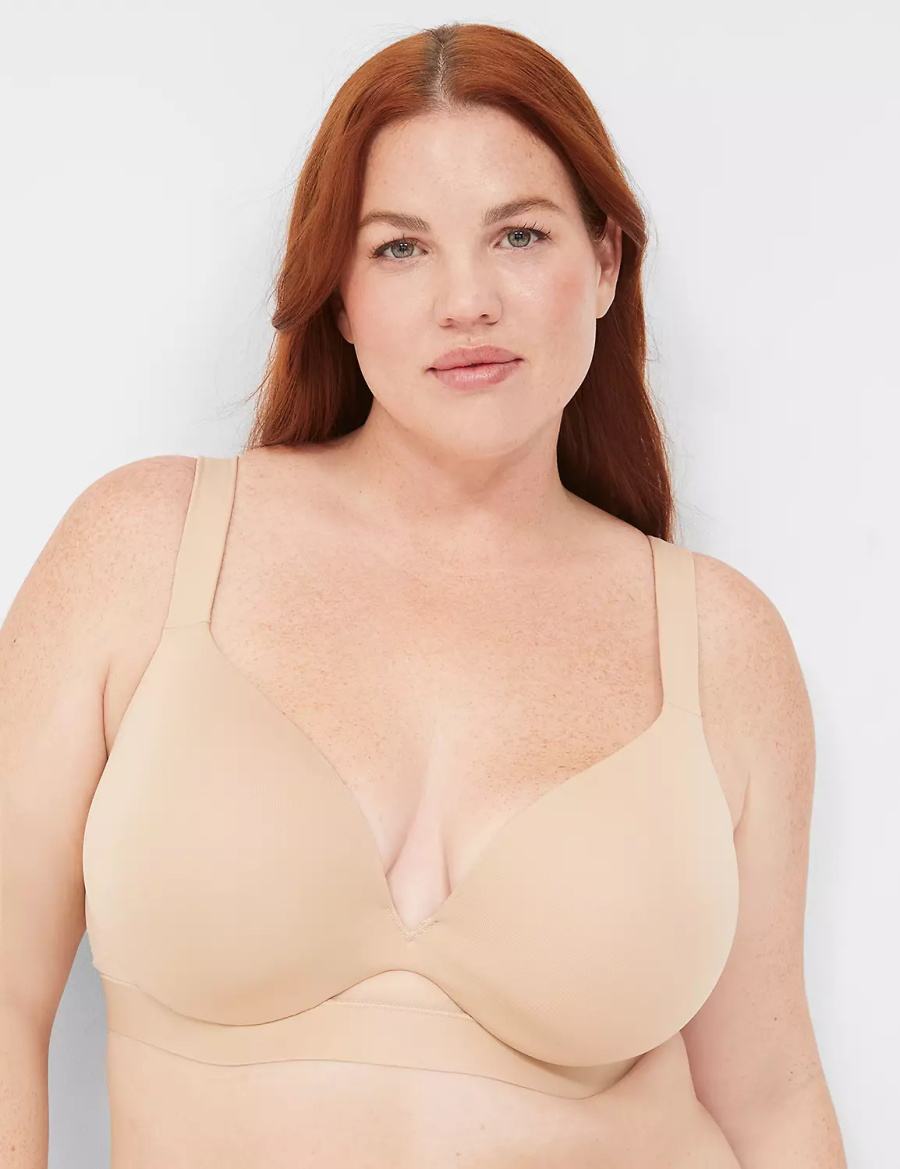 Women Lane Bryant Comfort Bliss Lightly Lined Plunge Bralettes Beige | MXY7534WC