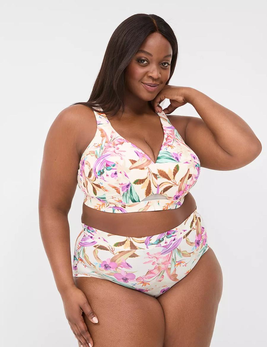 Women Lane Bryant Comfort Bliss Lightly Lined No-Wire Bralettes White Multicolor | PJE1872XN