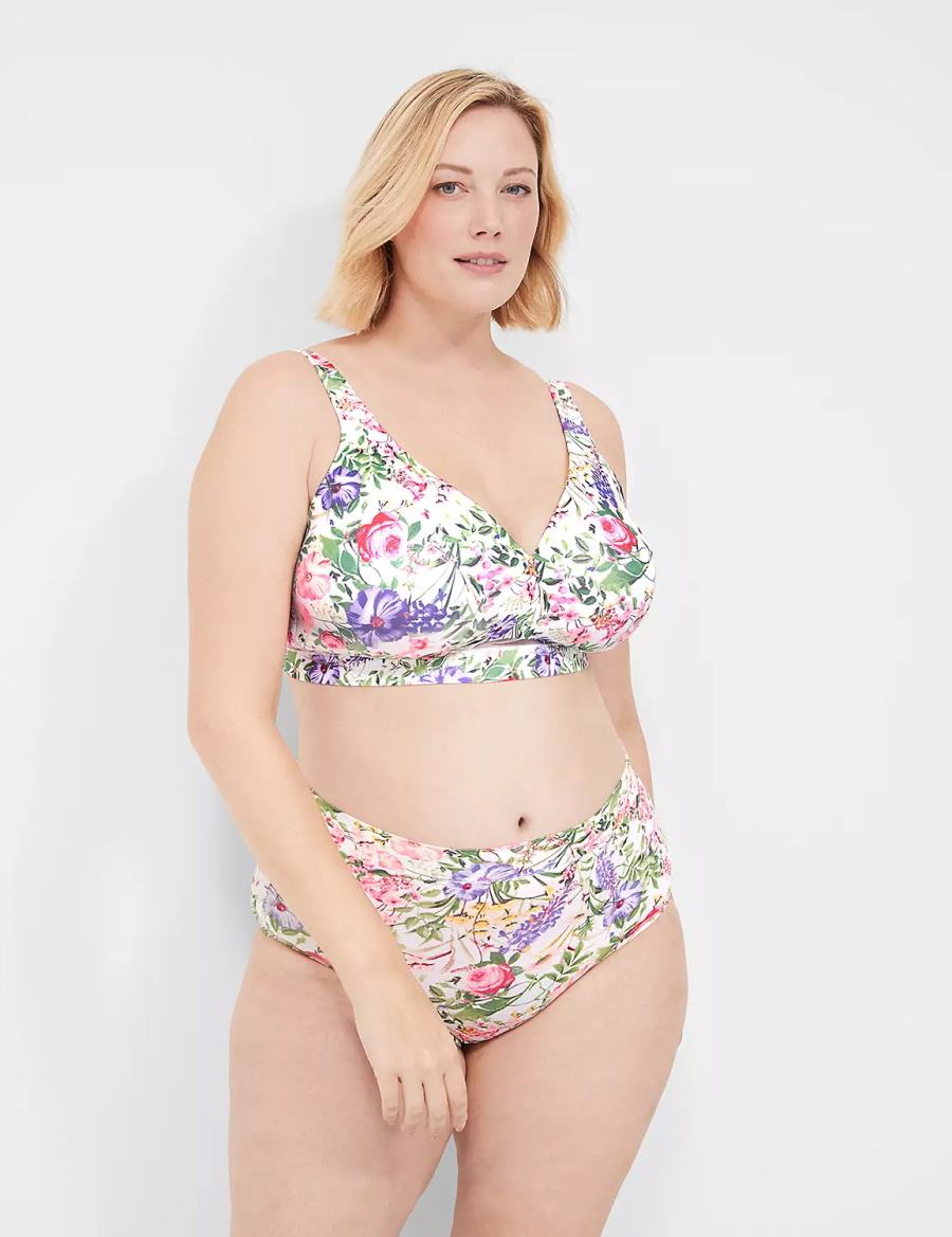 Women Lane Bryant Comfort Bliss Lightly Lined No-Wire Bralettes White Multicolor | LQW7291YV