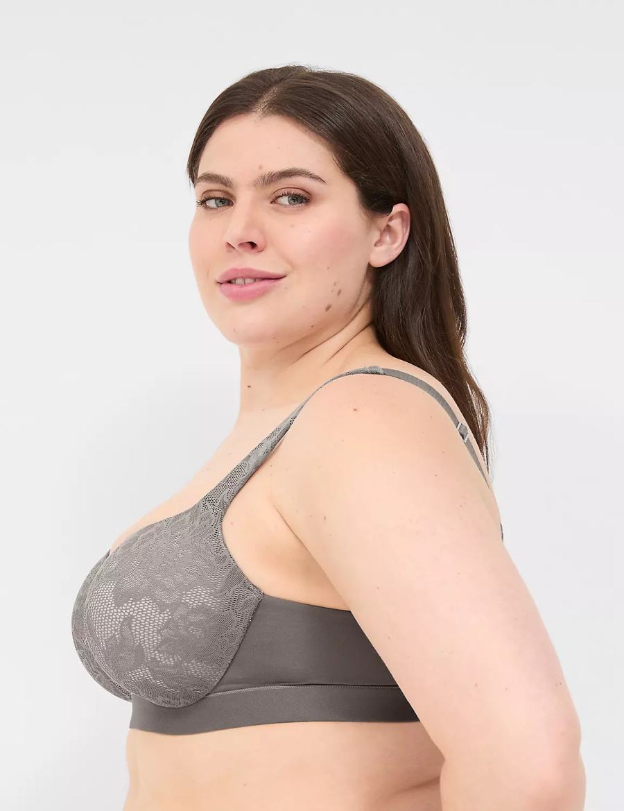 Women Lane Bryant Comfort Bliss Lightly Lined With Lace Balconette Bra Dark Grey | AZA4596BC