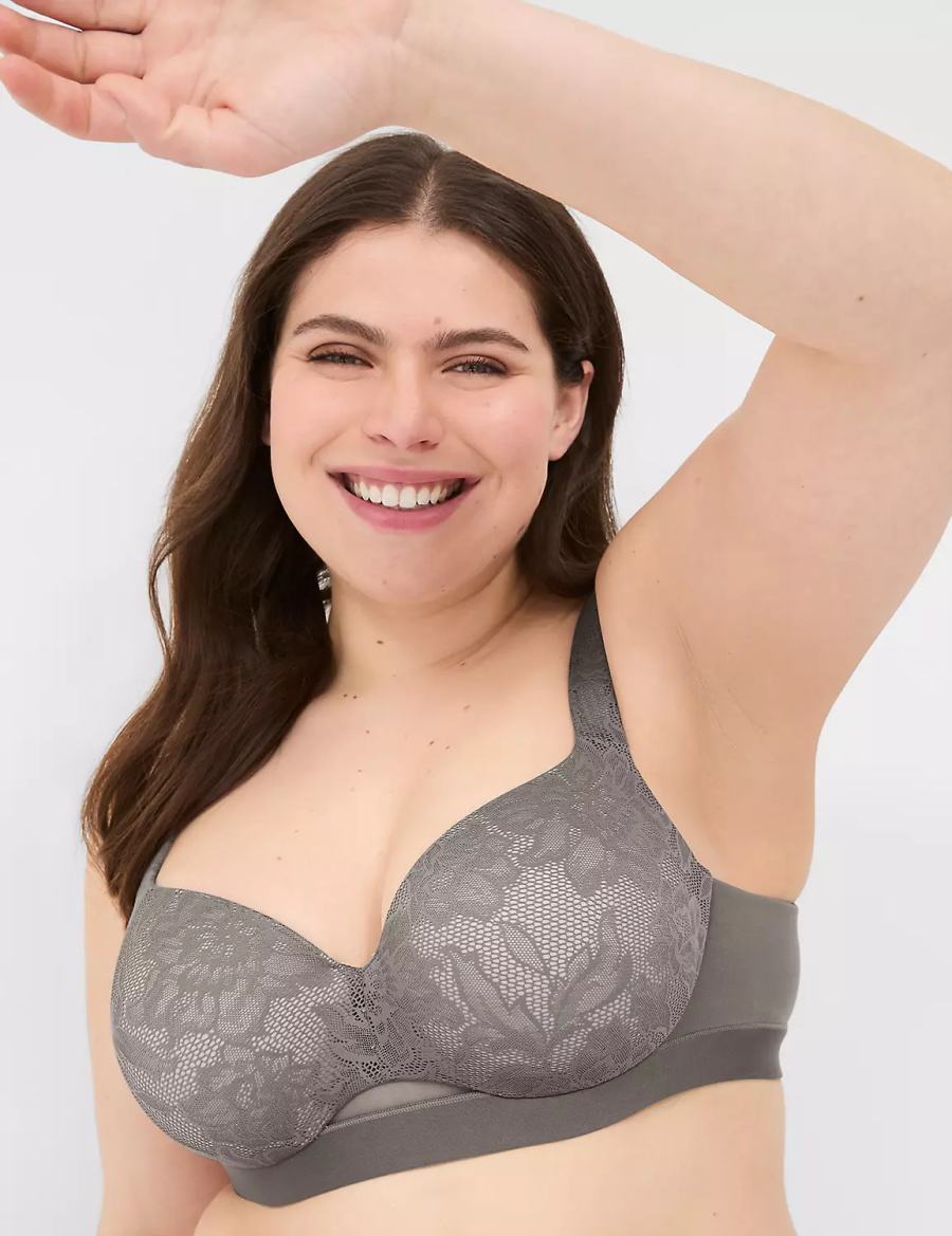 Women Lane Bryant Comfort Bliss Lightly Lined With Lace Balconette Bra Dark Grey | AZA4596BC