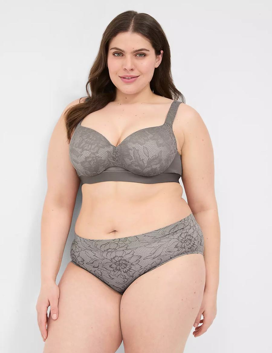 Women Lane Bryant Comfort Bliss Lightly Lined With Lace Balconette Bra Dark Grey | AZA4596BC