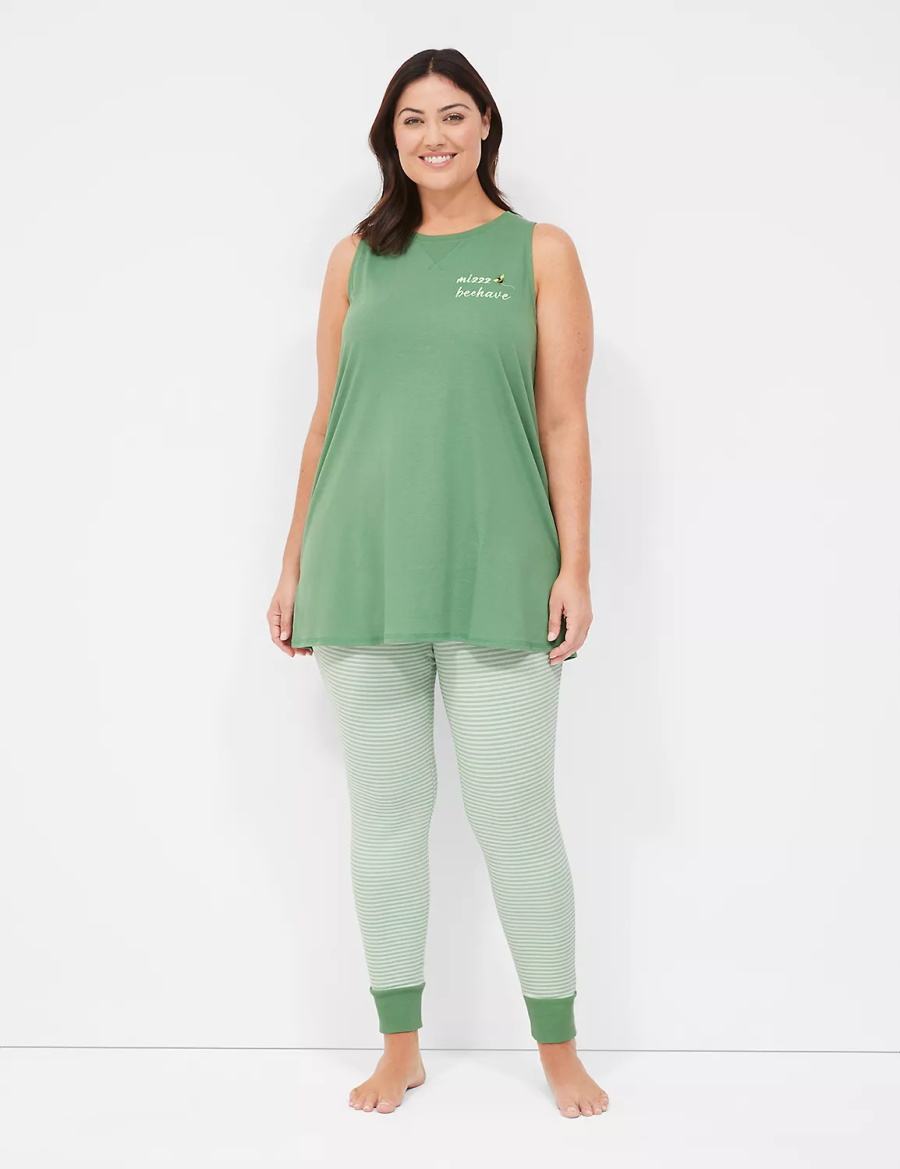 Women Lane Bryant Comfy Cotton Graphic Tunic & Legging PJ Set Pajamas Green Multicolor | FVQ8992JG