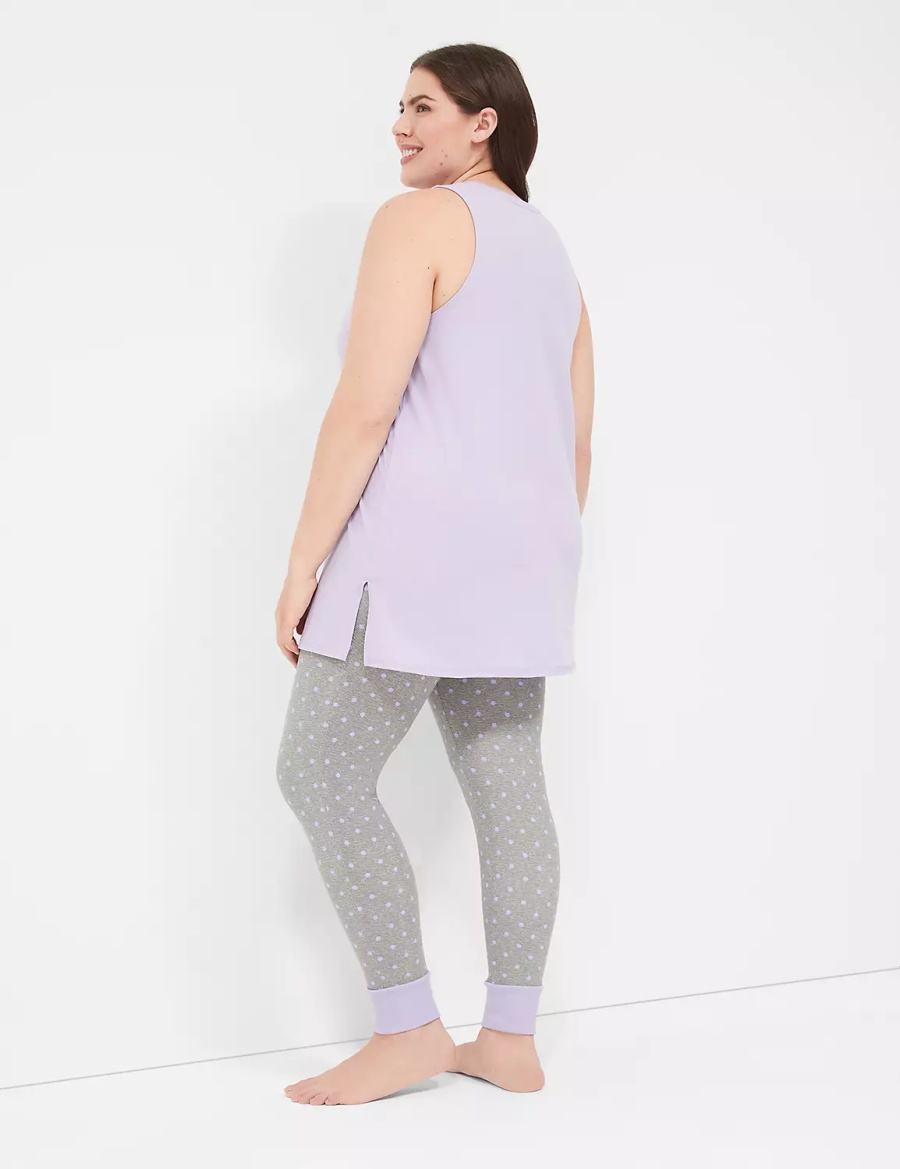 Women Lane Bryant Comfy Cotton Graphic Tunic & Legging PJ Set Pajamas Purple Grey | UJI6878VC