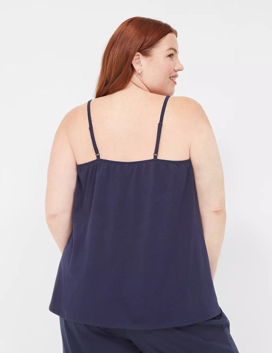 Women Lane Bryant Comfy Cotton Lace-Trim Cami Tanks Blue | VNE5123NZ