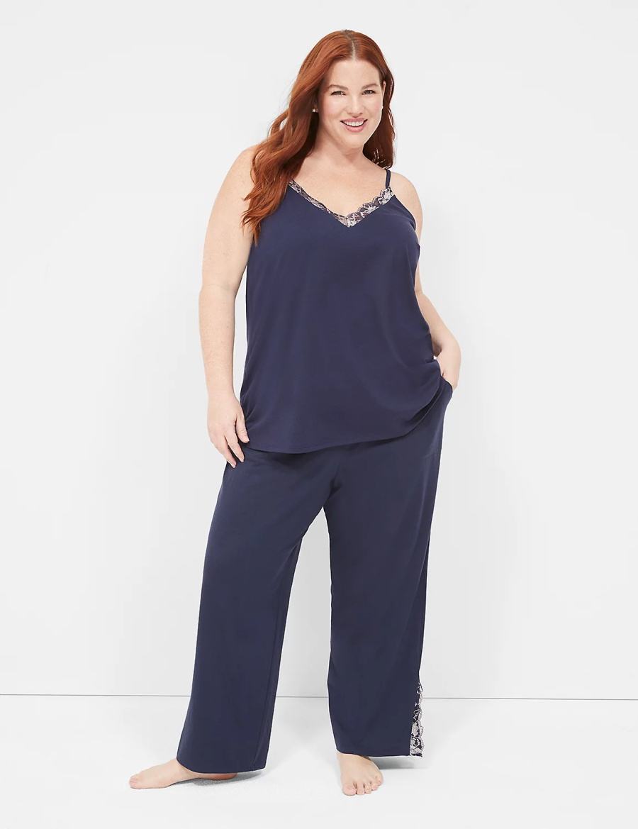 Women Lane Bryant Comfy Cotton Lace-Trim Cami Tanks Blue | VNE5123NZ