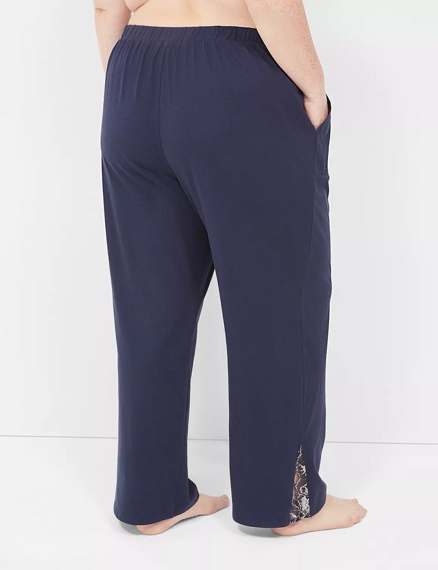 Women Lane Bryant Comfy Cotton Lace-Trim Block Pants Blue | ZLX6559XJ