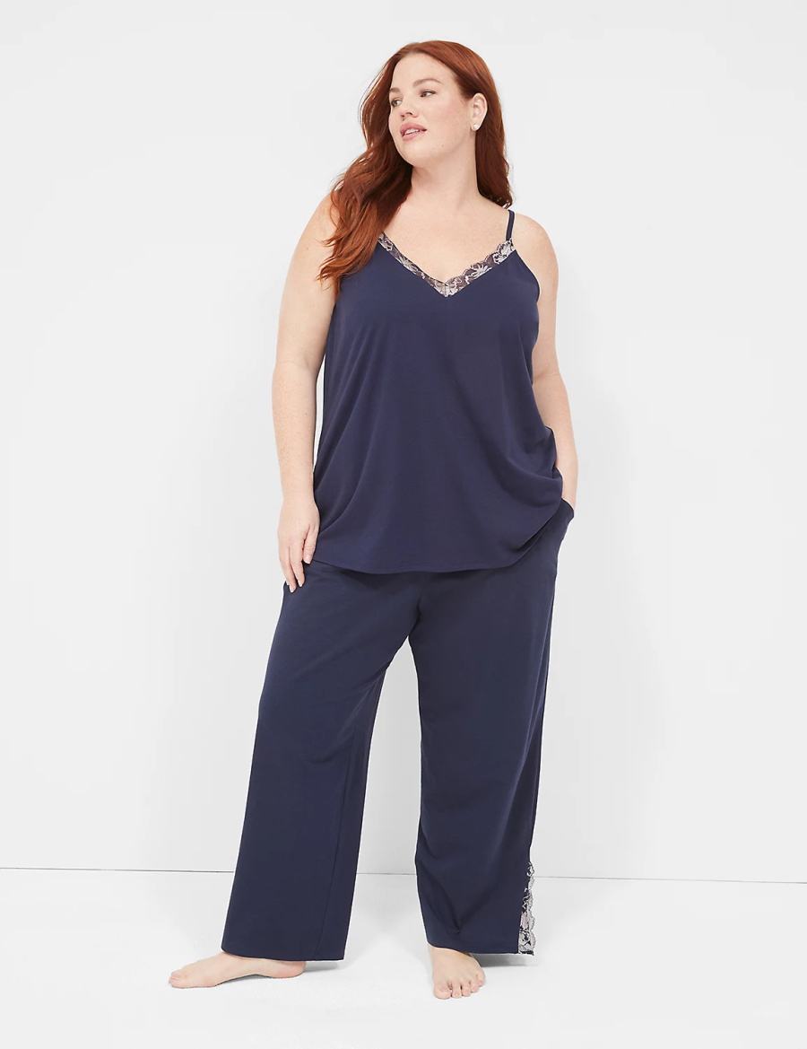 Women Lane Bryant Comfy Cotton Lace-Trim Block Pants Blue | ZLX6559XJ