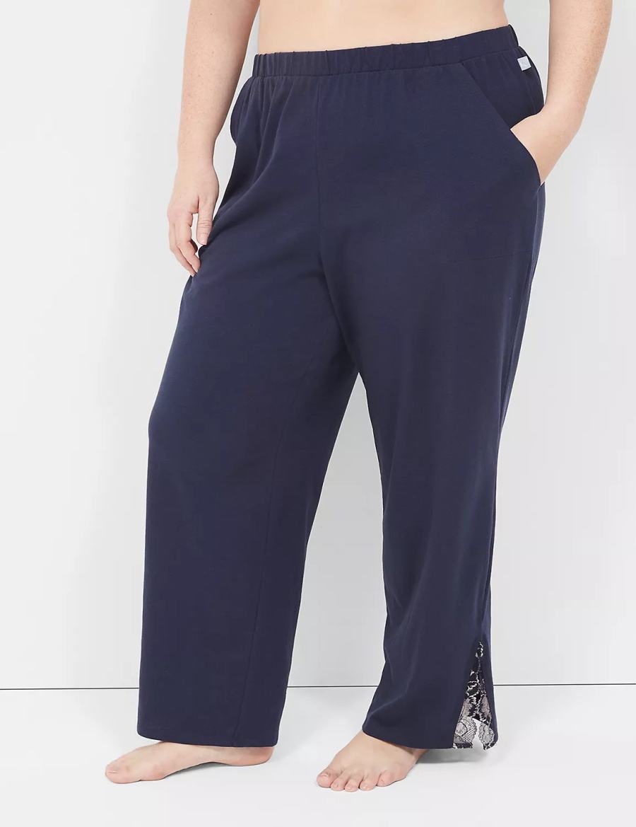 Women Lane Bryant Comfy Cotton Lace-Trim Block Pants Blue | ZLX6559XJ