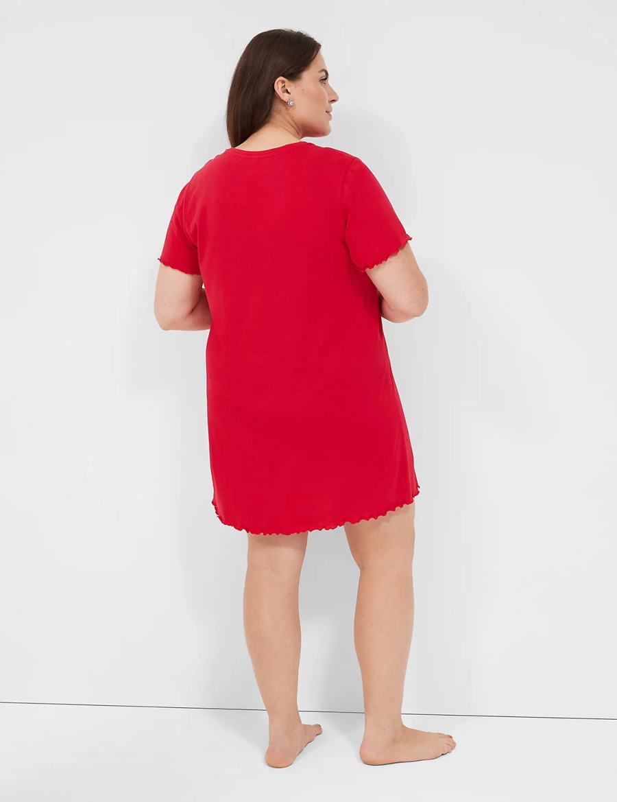 Women Lane Bryant Comfy Cotton Lettuce-Hem Sleepshirt T Shirts Red | AMD8142GK