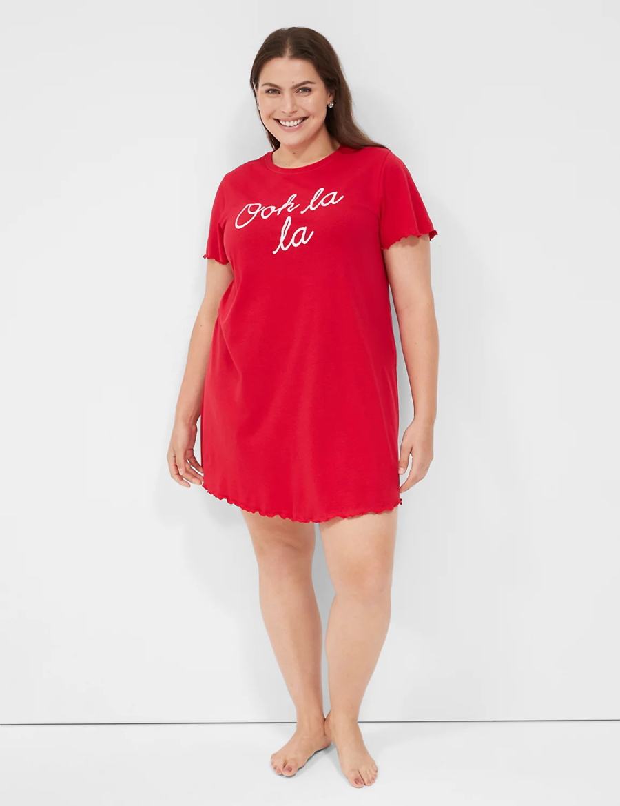 Women Lane Bryant Comfy Cotton Lettuce-Hem Sleepshirt T Shirts Red | AMD8142GK