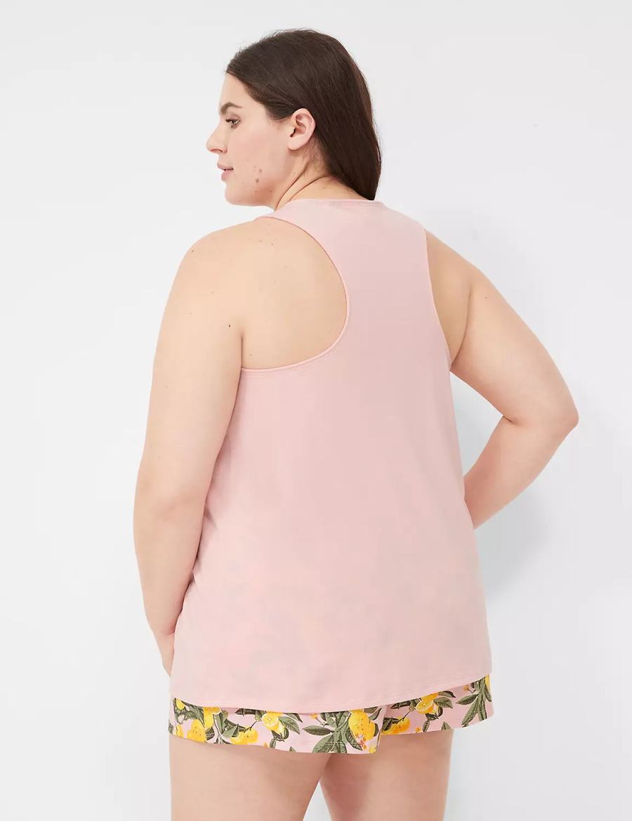 Women Lane Bryant Comfy Cotton Racerback Tank & Short PJ Set Pajamas Pink Multicolor | XUW3469ZS