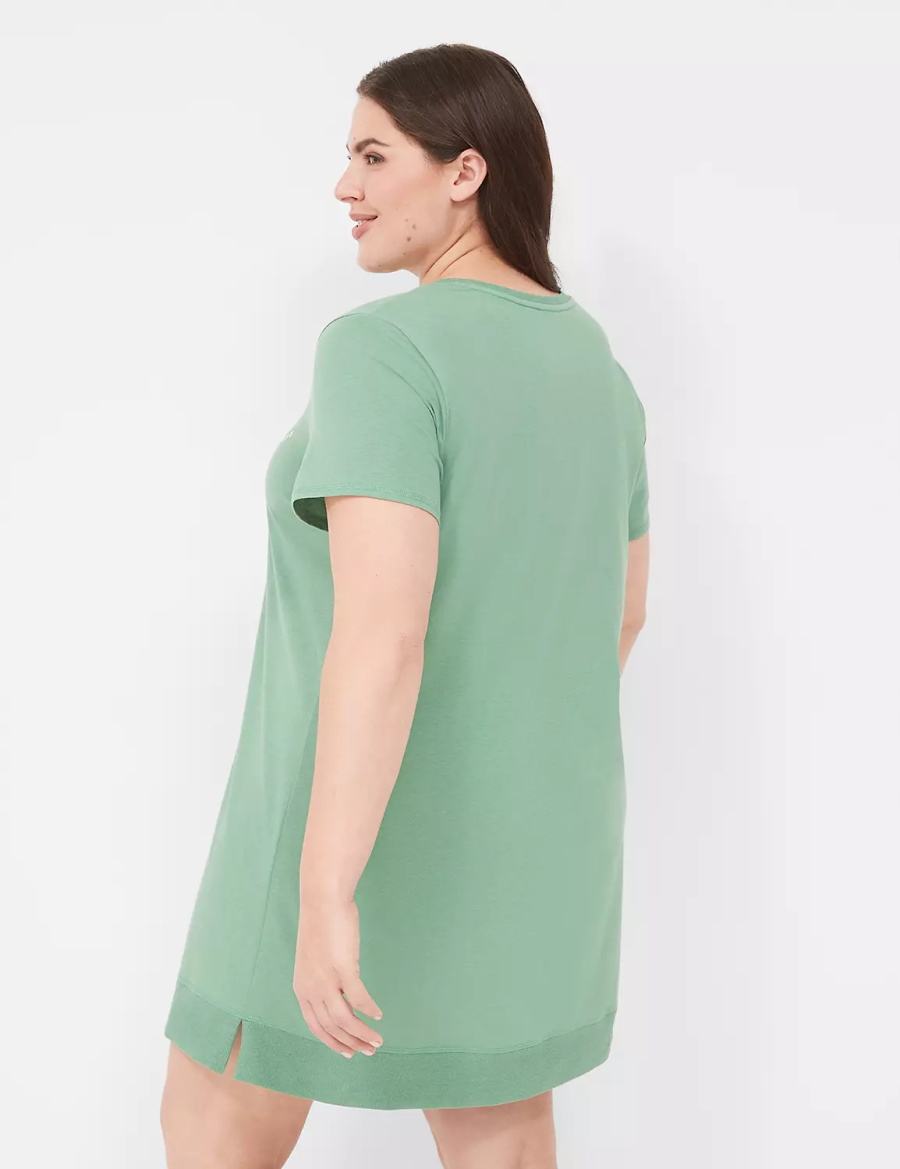 Women Lane Bryant Comfy Cotton Rib-Trim Sleepshirt T Shirts Green | IOF8637MG