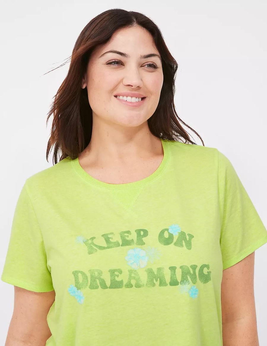 Women Lane Bryant Comfy Cotton Rib-Trim Tee & Short PJ Set Pajamas Green Multicolor | PVY1862SI