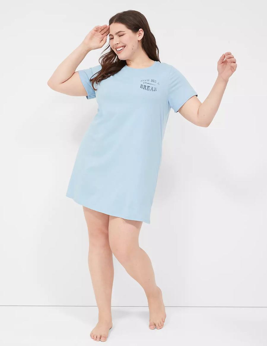 Women Lane Bryant Comfy Cotton Sleepshirt T Shirts Blue | RYL9579HK