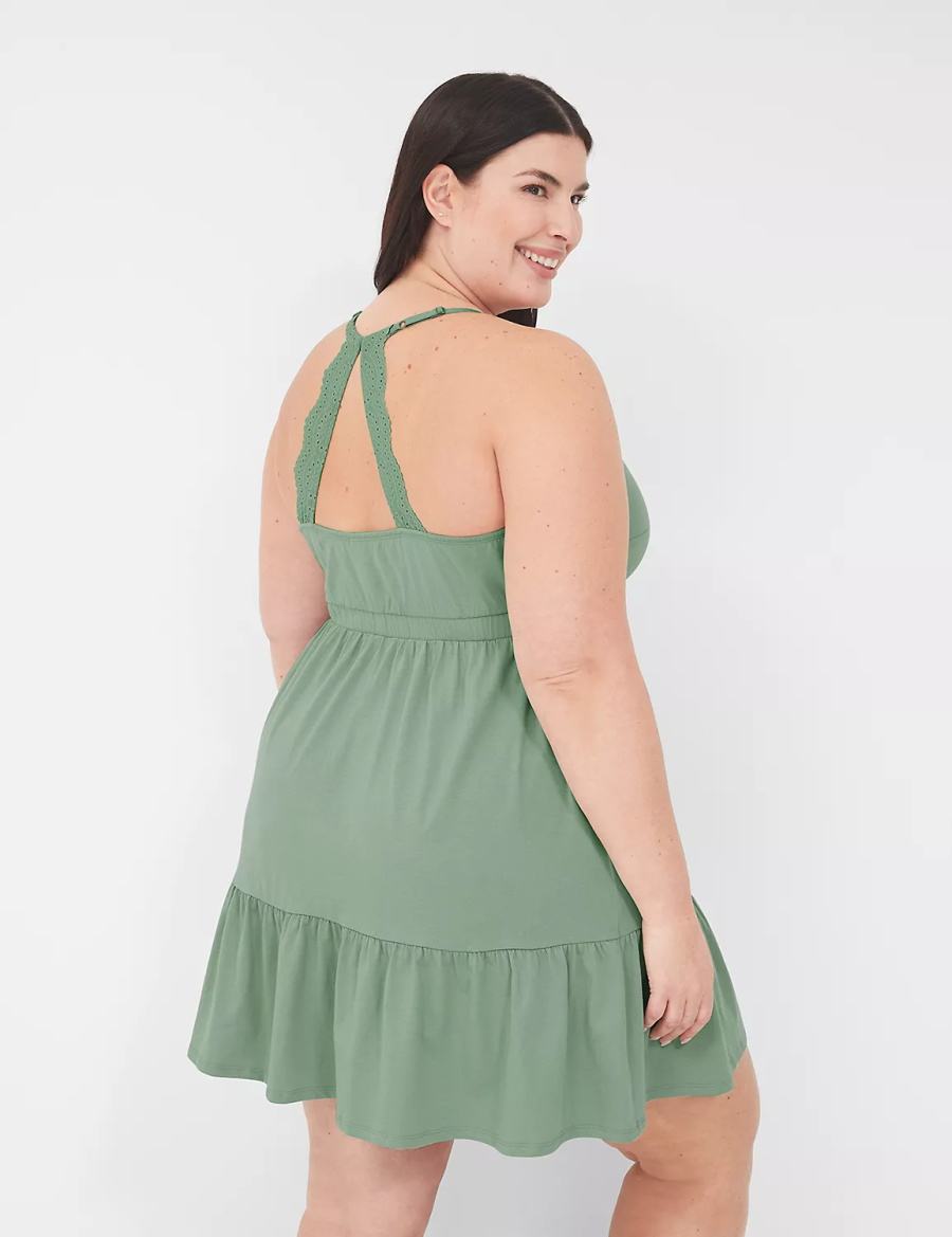 Women Lane Bryant Comfy Cotton Strappy-Back Chemise Dress Green | UWE327LZ