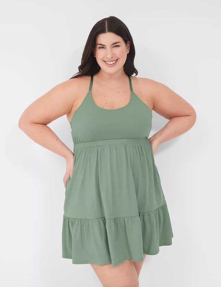 Women Lane Bryant Comfy Cotton Strappy-Back Chemise Dress Green | UWE327LZ