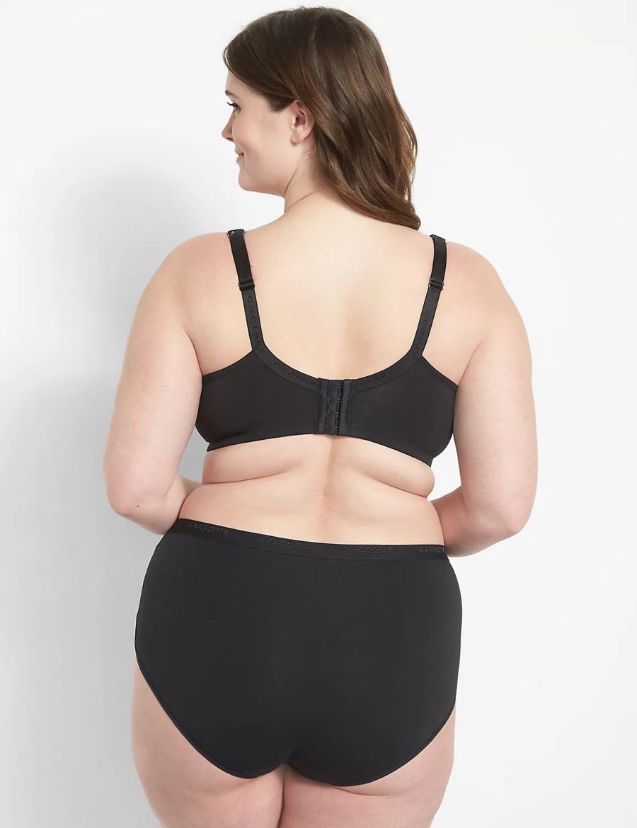 Women Lane Bryant Cotton Boost Plunge With Lace Bralettes Black | BMO1285ZM