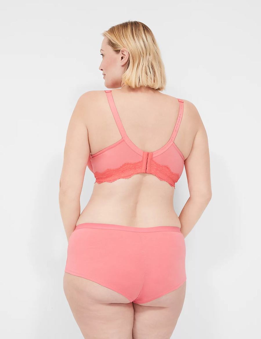 Women Lane Bryant Cotton Boyshort With Lace Briefs Pink | FZD1023GV