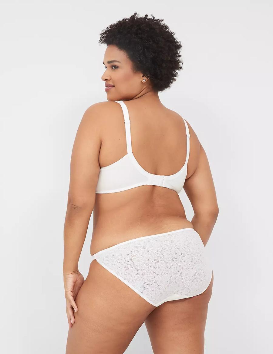 Women Lane Bryant Cotton Double-String With Lace Back Bikini Panty White | YZC5724HZ