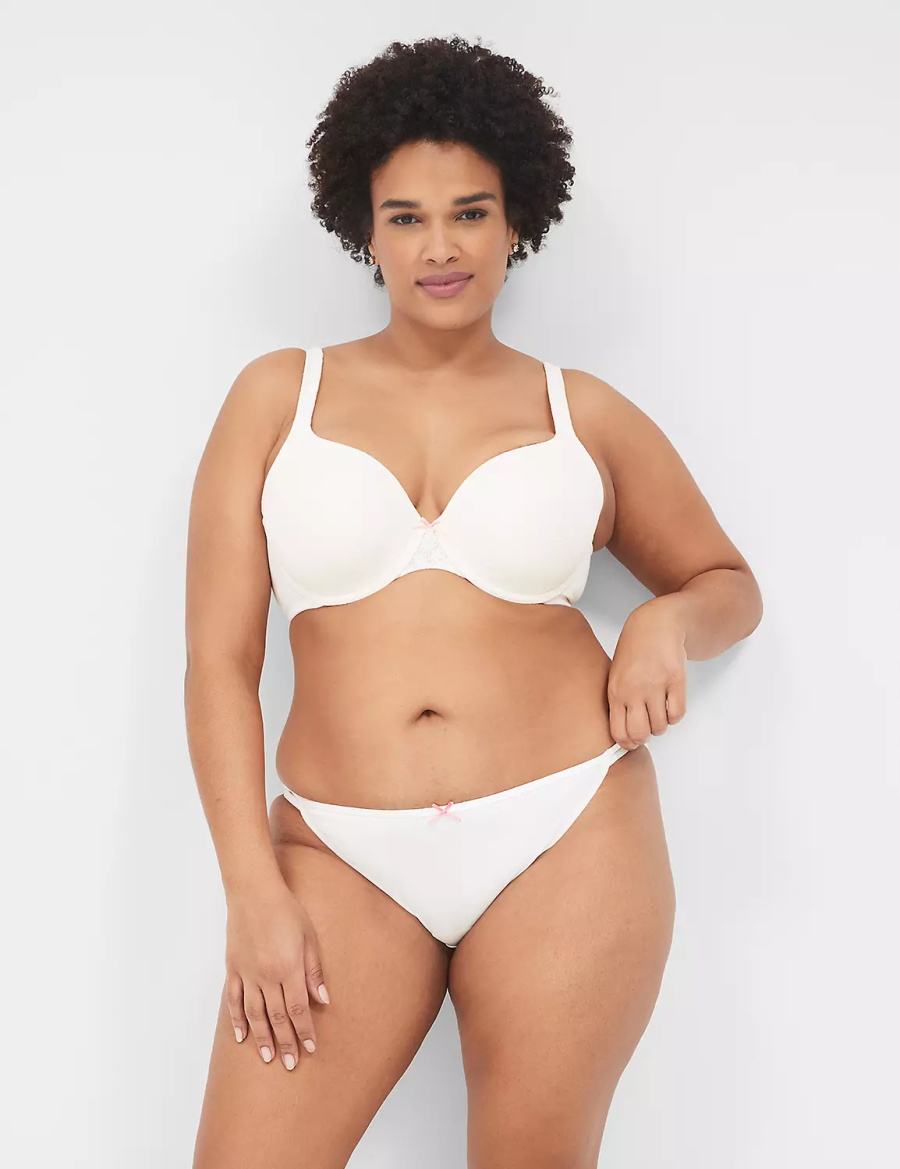 Women Lane Bryant Cotton Double-String With Lace Back Bikini Panty White | YZC5724HZ