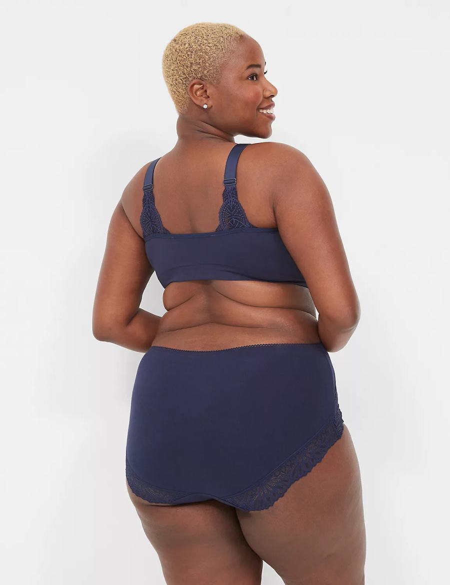 Women Lane Bryant Cotton Full With Lace-Trimmed Back Briefs Blue | BAD5216AM