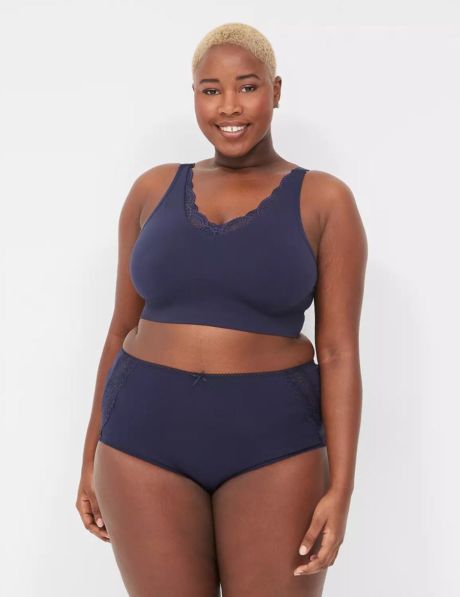 Women Lane Bryant Cotton Full With Lace-Trimmed Back Briefs Blue | BAD5216AM