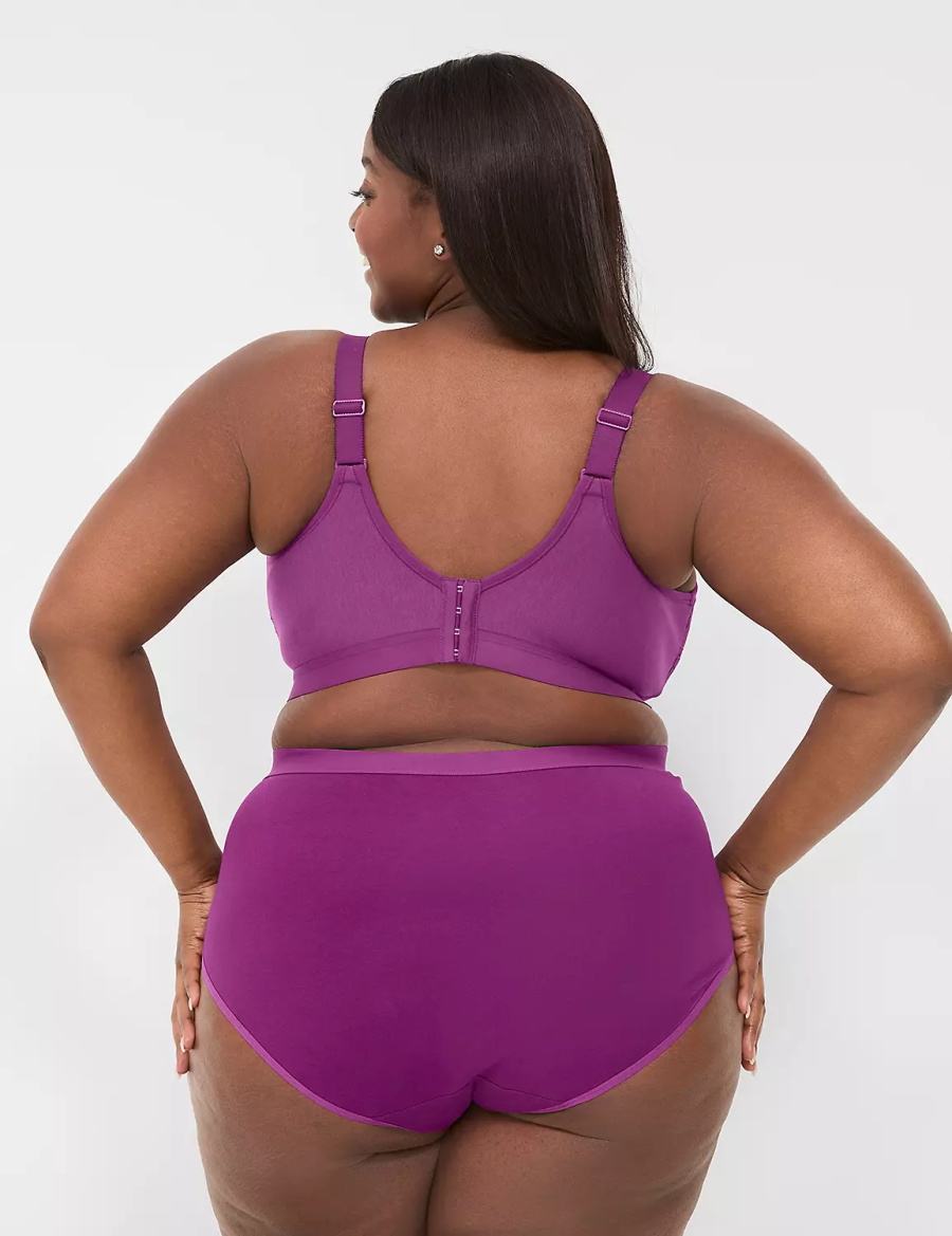 Women Lane Bryant Cotton Full With Lace Trim Briefs Purple | OPE3382PA