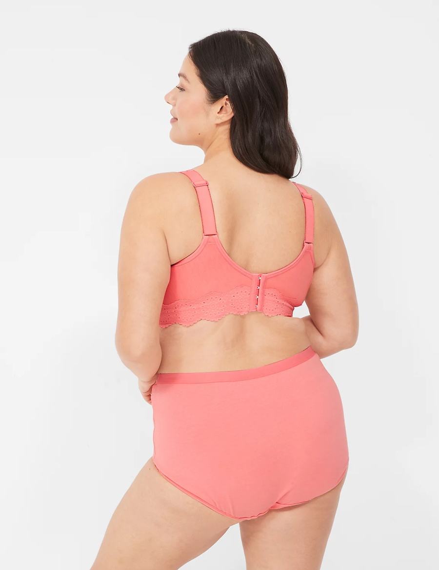 Women Lane Bryant Cotton Full with Lace Waist Briefs Pink | YMN8427BC