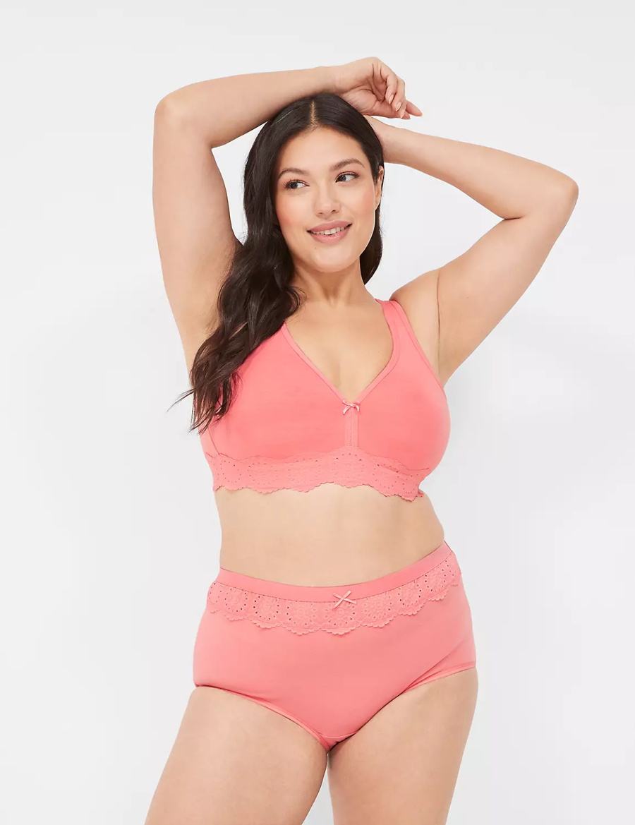 Women Lane Bryant Cotton Full with Lace Waist Briefs Pink | YMN8427BC